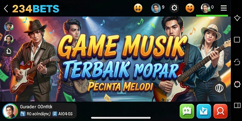 Menampilkan gameplay seru di 1234BETS dengan berbagai lagu.