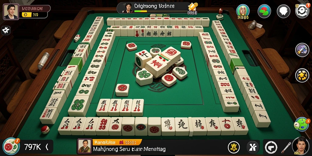 Screenshot gameplay Mahjong yang menampilkan ubin dan papan permainan yang menarik.