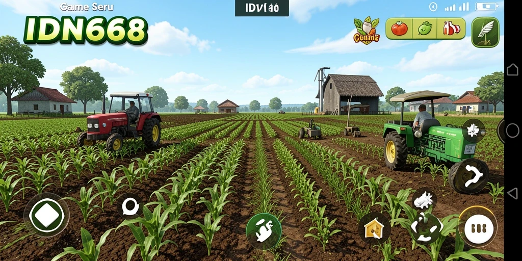 Screenshot gameplay IDN668 yang memperlihatkan aktivitas pertanian yang menarik.