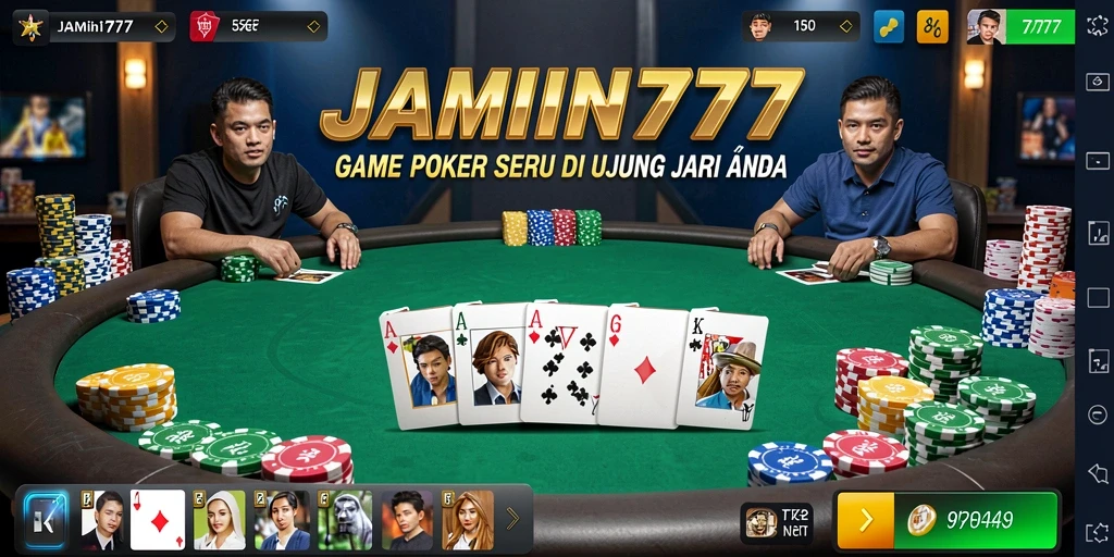 Tampilan gameplay menegangkan dari JAMIN777 di momen poker.
