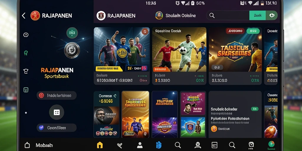 Tampilan antarmuka aplikasi RAJAPANEN dengan fitur taruhan olahraga.