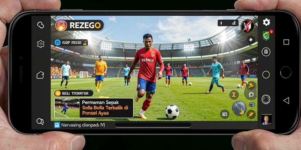 Tangkapan layar gameplay REZEGO yang menampilkan aksi pertandingan sepak bola.