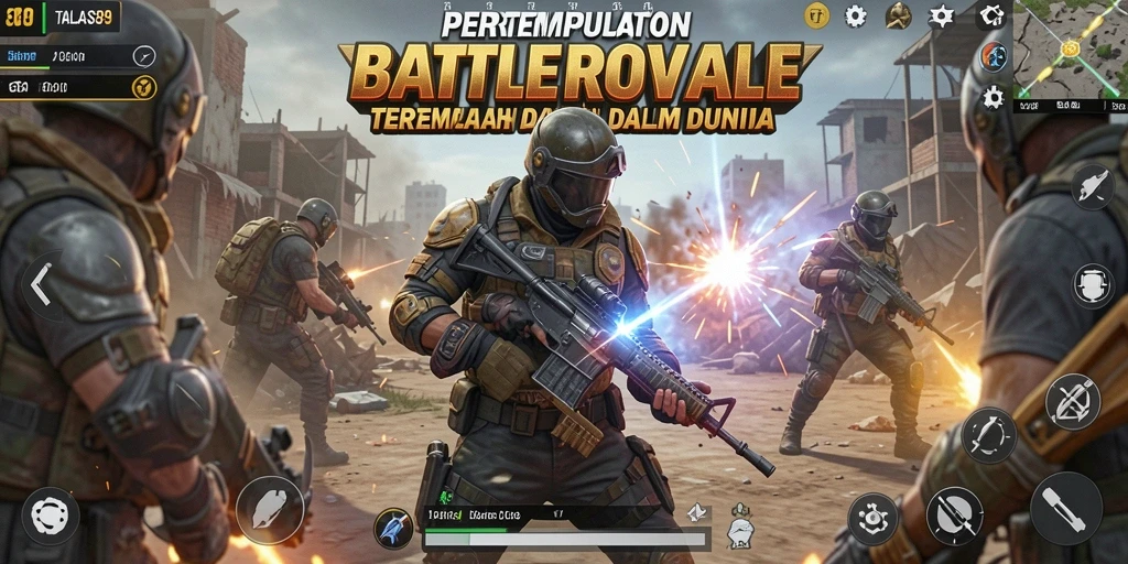 Screenshot utama TALAS89 menampilkan aksi pertempuran seru dalam Battle Royale.
