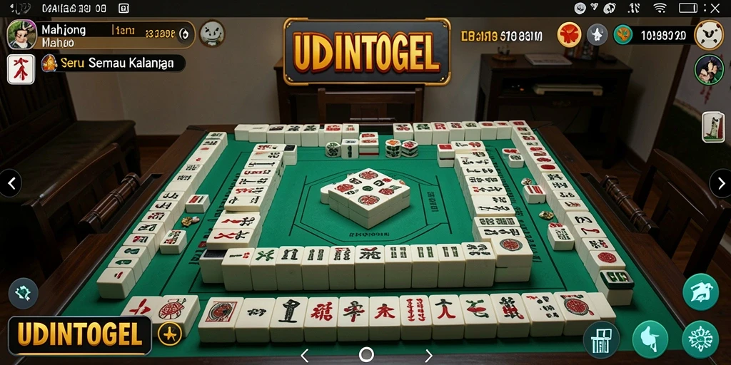 Tampilan gameplay menarik dari UDINTOGEL yang menunjukkan kemeriahan permainan Mahjong.