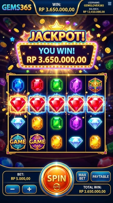 Tampilan antarmuka pengguna gems365 yang modern dan intuitif.